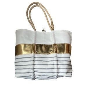 Sea Bags Grey Mariner Stripe Medium Tote with Gold